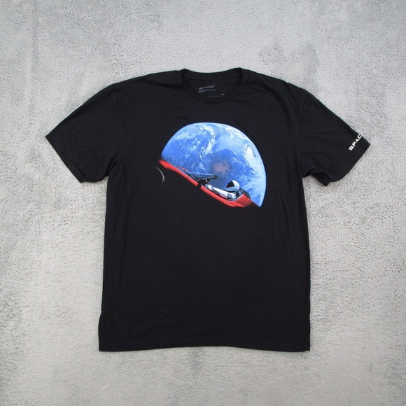 SpaceX Starman Tesla Roadster Graphic T-Shirt Mens Large Black Short Sleeve L